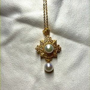 New gold plate genuine pearls necklace